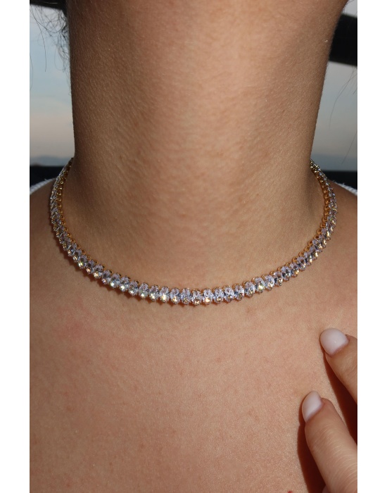 Altın Renk Taş Detaylı Choker Kolye