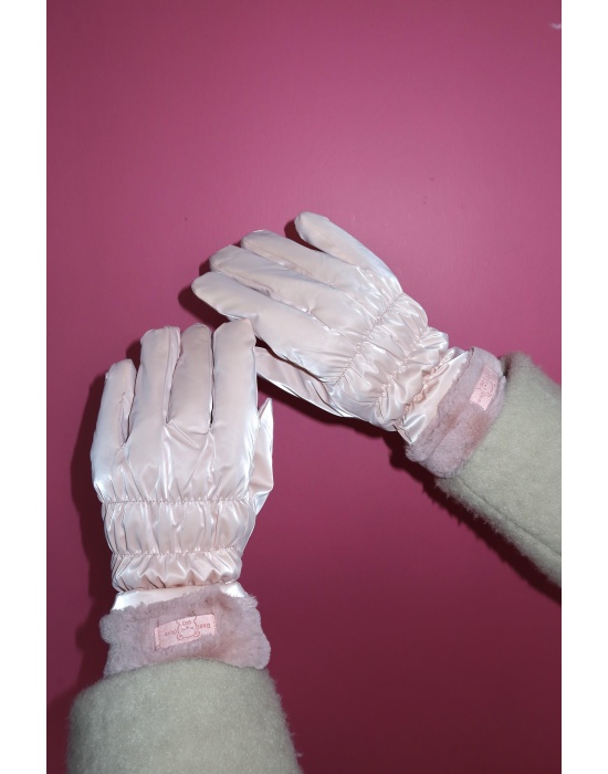 Pembe Renk Ayıcık Detaylı Peluş Şişme Eldiven