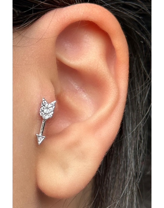 Gümüş Renk Ok Figürlü Çelik Tragus/Kıkırdak Küpe/Piercing (Tek)