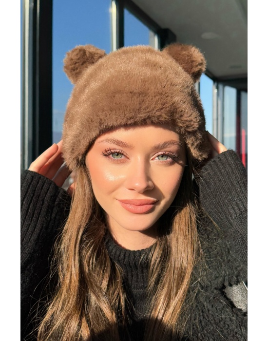 Kahverengi Ayıcık Kulaklı Peluş Şapka
