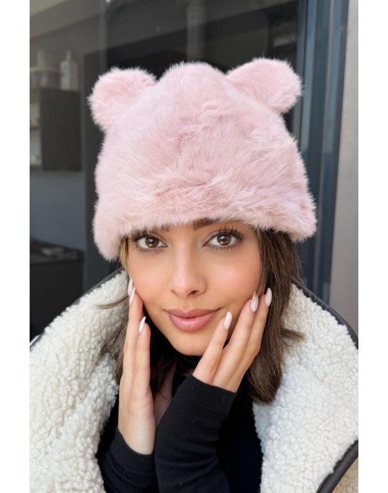 Pembe Renk Ayıcık Kulaklı Peluş Şapka