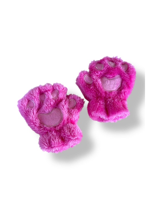 Koyu Pembe Renk Pati Figürlü Peluş Çocuk Eldiven