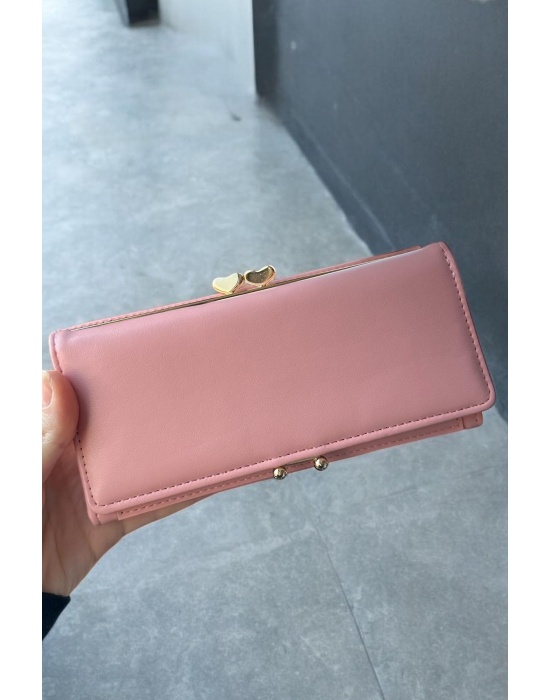 Açık Pembe Renk Kalp Detaylı Kadın Cüzdan