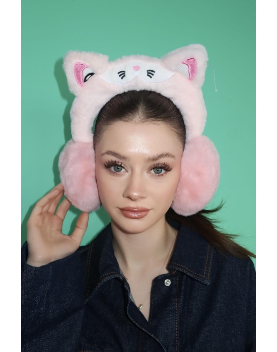 Açık Pembe Renk Kedi Figürlü Peluş Kulaklık