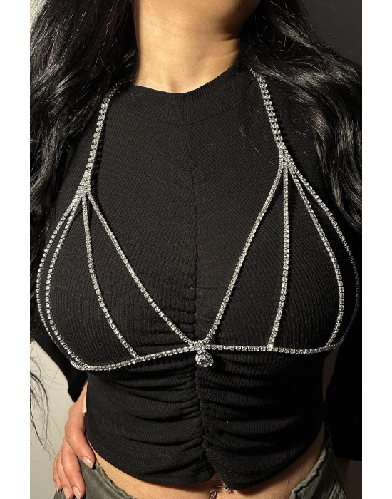 Gümüş Renk Taşlı Bikini Üstü/ Vücut Aksesuarı
