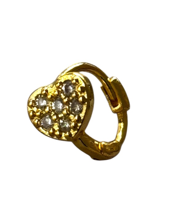 Altın Renk Kalp Figürlü Taş Detaylı Cerrahi Çelik Halka Tragus/Kıkırdak Küpe/Piercing (Tek)