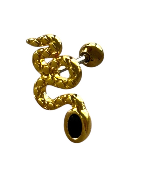 Altın Renk Yılan Figürlü Taşlı Cerrahi Çelik Tragus/Kıkırdak Küpe/Piercing (Tek)