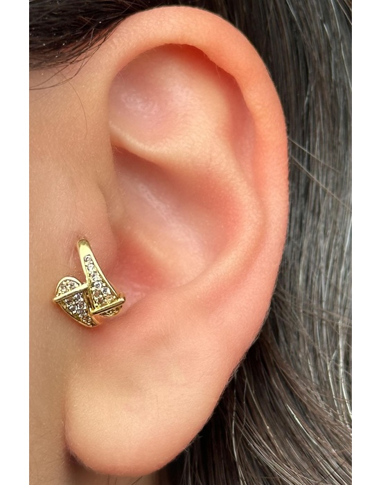 Altın Renk Taş Detaylı Cerrahi Çelik Halka Tragus/Kıkırdak Küpe/Piercing (Tek)