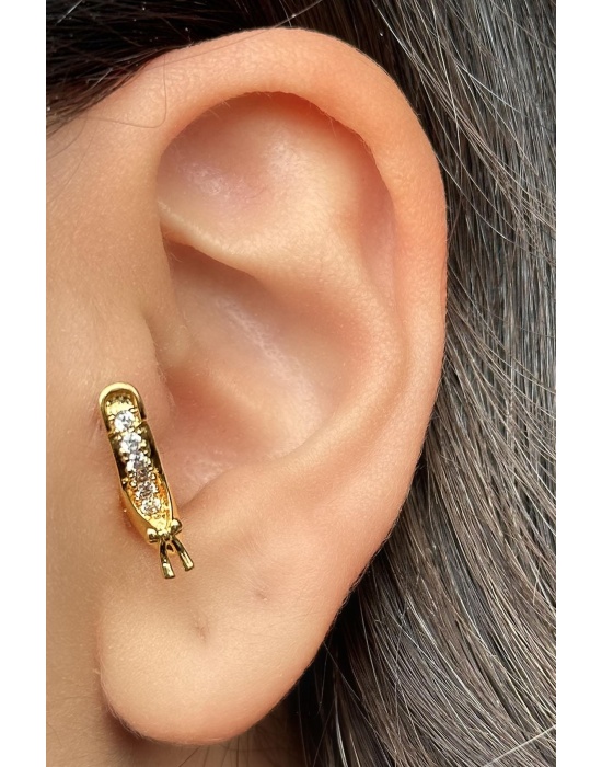 Altın Renk Topuklu Ayakkabı Figürlü Taş Detaylı Cerrahi Çelik Tragus/Kıkırdak Küpe/Piercing (Tek)