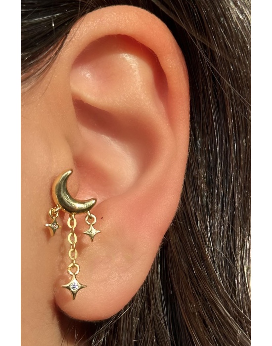Altın Renk Ay Figürlü Çelik Tragus/Kıkırdak Küpe/Piercing (Tek)