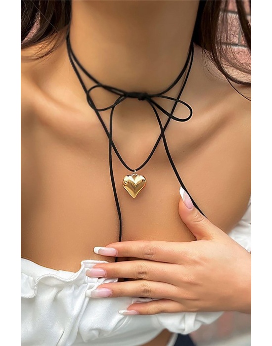 Altın Renk Kalp Figürlü İpli Choker Kolye