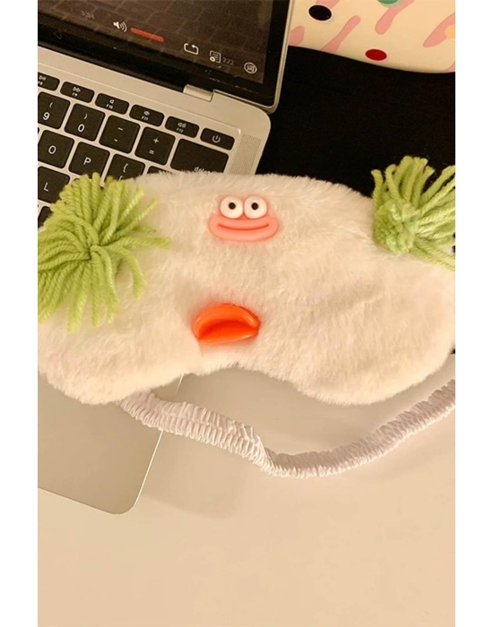 Beyaz Renk Canavar Figürlü Peluş Uyku Bandı