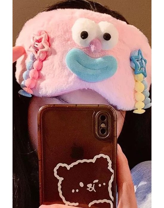 Pembe Renk Canavar Figürlü Peluş Uyku Bandı