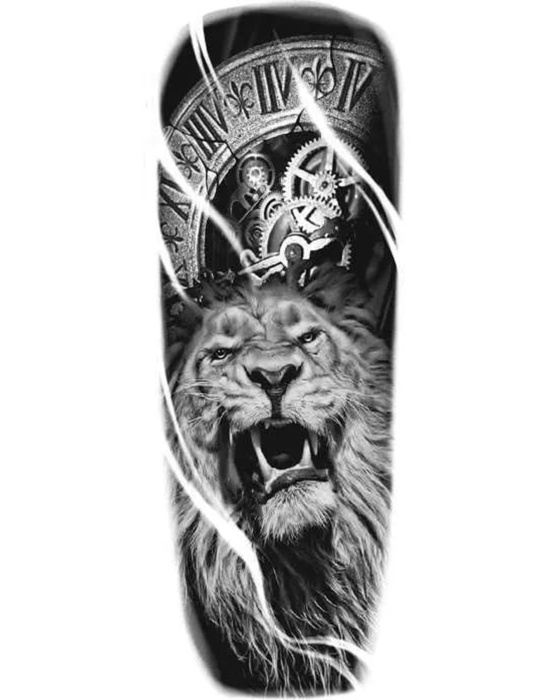 Geçici Aslan Ve Saat Figürlü Dövme Tattoo