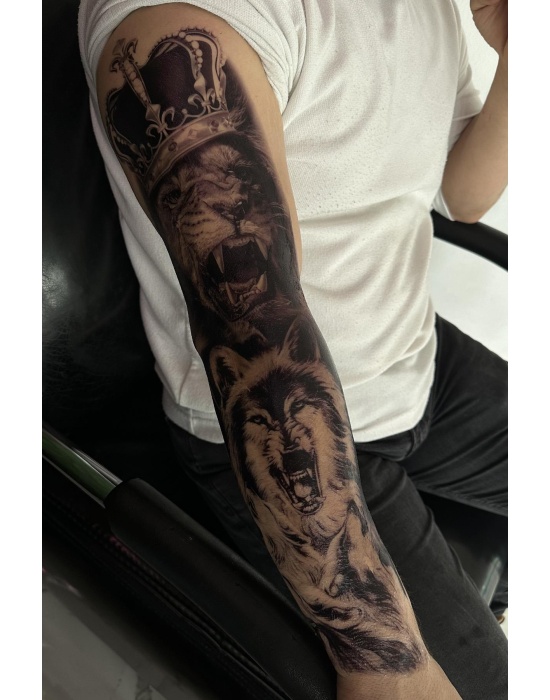 Geçici Aslan Ve Kurt Figürlü Dövme Tattoo