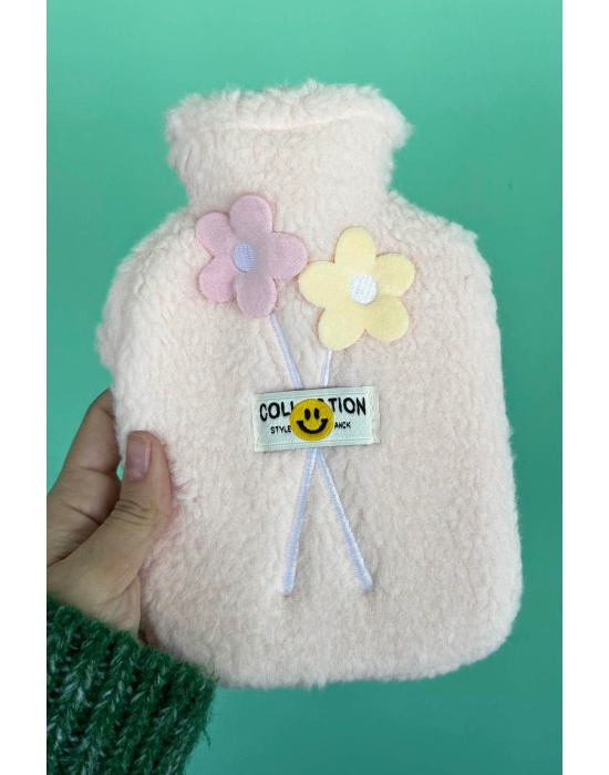 Pembe Renk Çiçek Figürlü Peluş Sıcak Su Torbası
