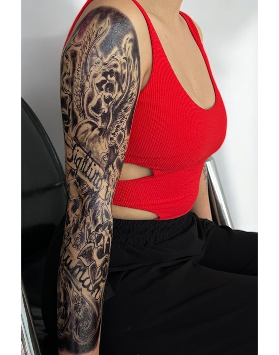 Geçici Kuru Kafa Ve Çiçek Figürlü Dövme Tattoo