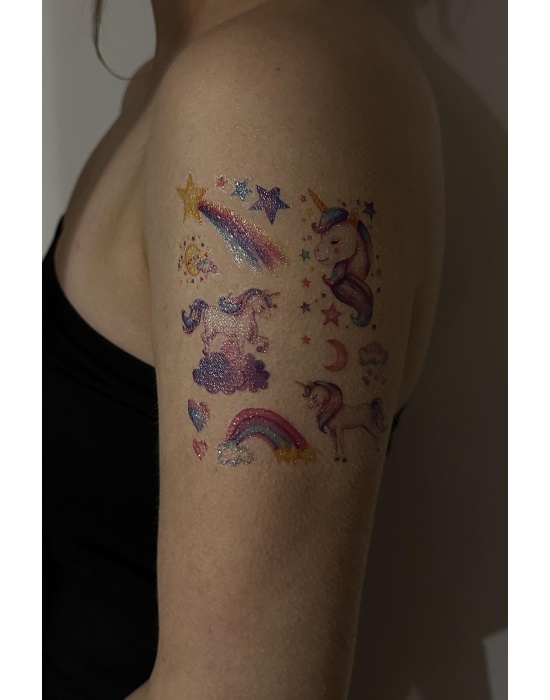 Geçici Unicorn Figürlü Simli Dövme Tattoo