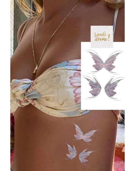 Geçici Kelebek Figürlü Simli Dövme Tattoo