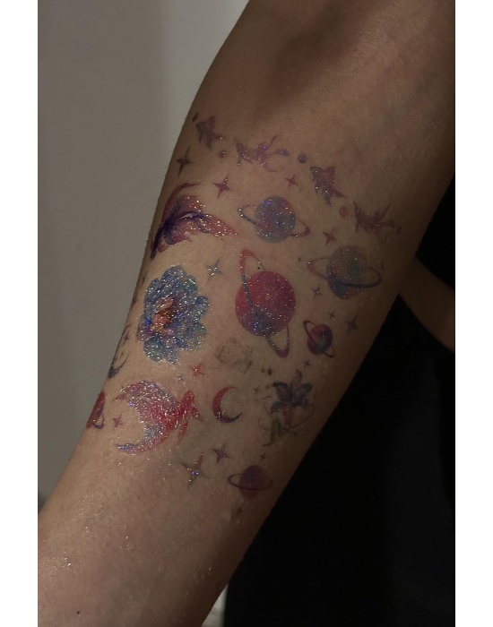 Geçici Karışık Figürlü Simli Dövme Tattoo