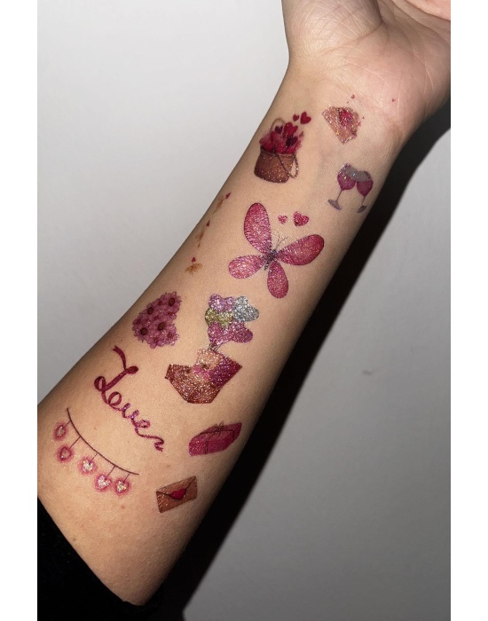 Geçici Karışık Figürlü Simli Dövme Tattoo