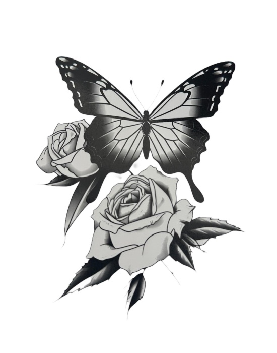 Geçici Kelebek Ve Gül Figürlü Dövme Tattoo