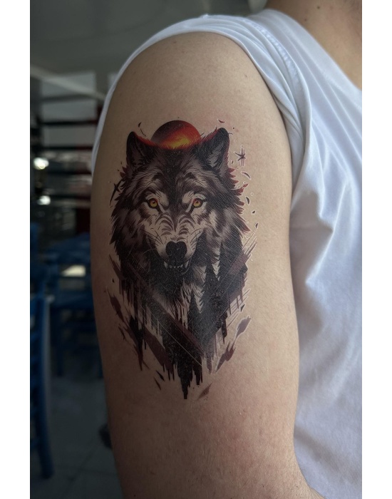 Geçici Kurt Figürlü Dövme Tattoo