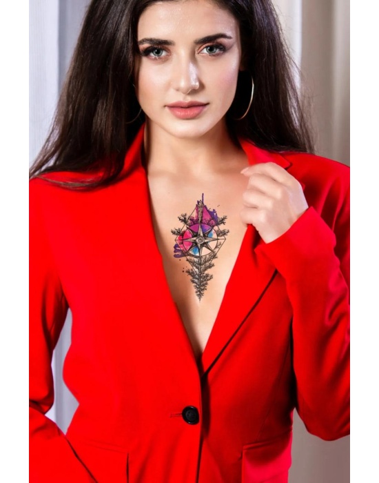 Geçici Pusula Ve Gül Figürlü Dövme Tattoo