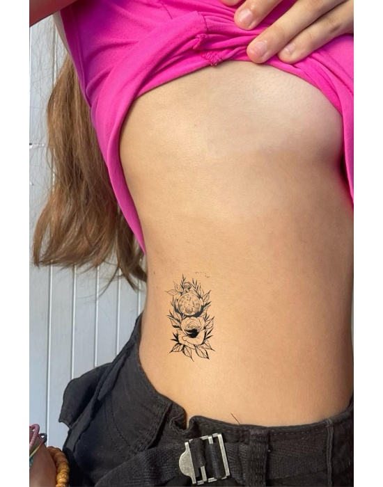 Geçici Gül Ve Saat Figürlü Mini Dövme Tattoo