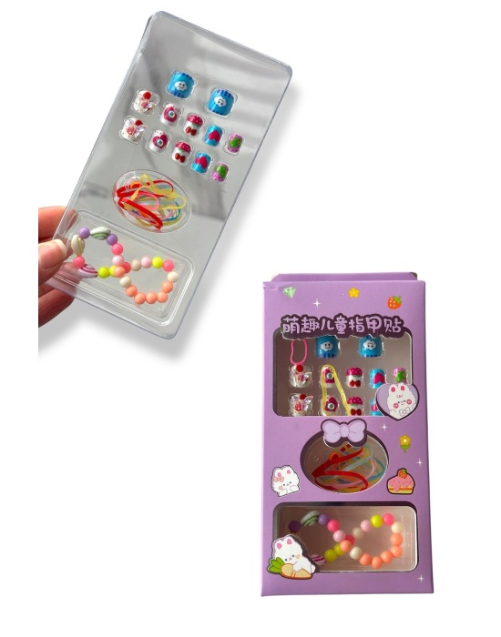Mor Renk Çocuk Tırnak /Bileklik /Toka/Takma Tırnak Set
