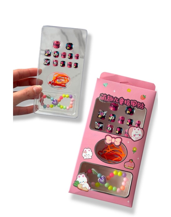 Pembe Renk Çocuk Tırnak /Bileklik /Toka/Takma Tırnak Set
