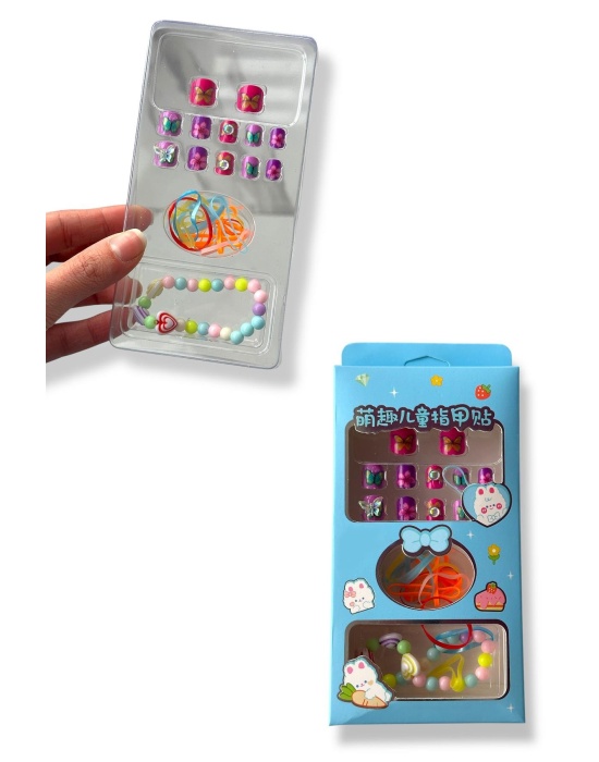 Mavi Renk Çocuk Tırnak/ Bileklik/Toka /Takma Tırnak Set