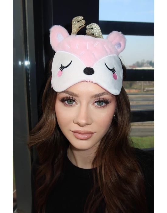 Pembe Renk Geyik Figürlü Uyku Bandı