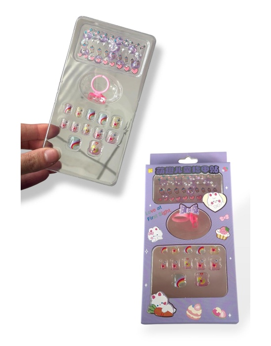 Mor Renk Çocuk Tırnak /Bileklik /Yüzük /Sticker /Takma Tırnak Set