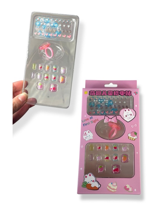 Pembe Renk Çocuk Tırnak /Bileklik /Yüzük /Sticker /Takma Tırnak Set