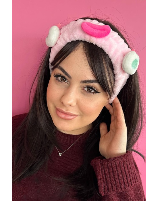 Pembe Renk Canavar Figürlü Peluş Saç Bandı