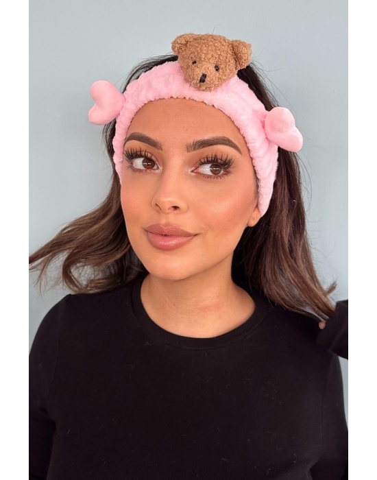 Pembe Renk Ayıcık Figürlü Peluş Saç Bandı
