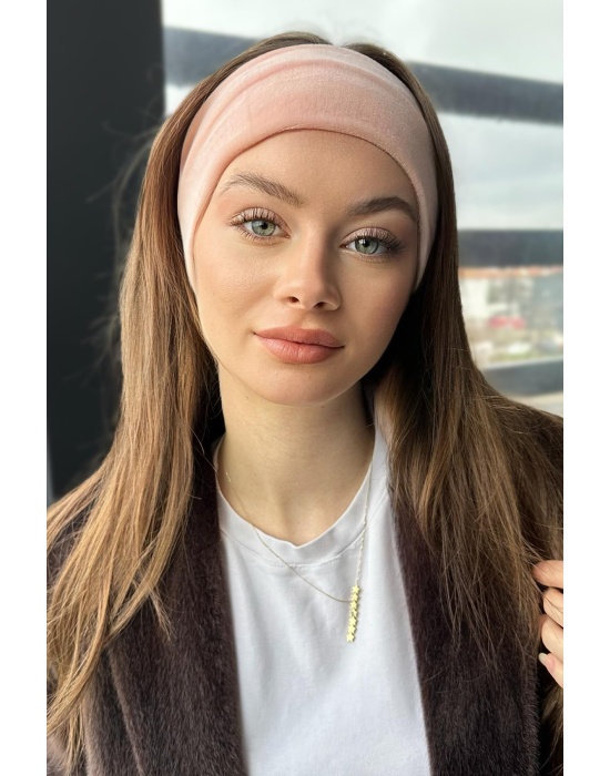 Pembe Renk Kadife Saç Bandı