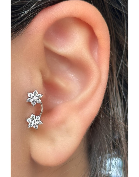 Gümüş Renk Yıldız Figürlü Çelik Tragus/Kıkırdak Küpe/Piercing (Tek)