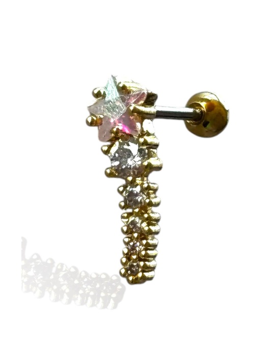 Altın Renk Yıldız Figürlü Çelik Tragus/Kıkırdak Küpe/Piercing (Tek)