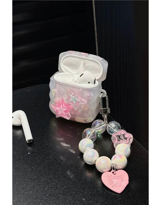 Pembe Renk İnci Detaylı Yıldız Figürlü Airpods Pro Kılıf