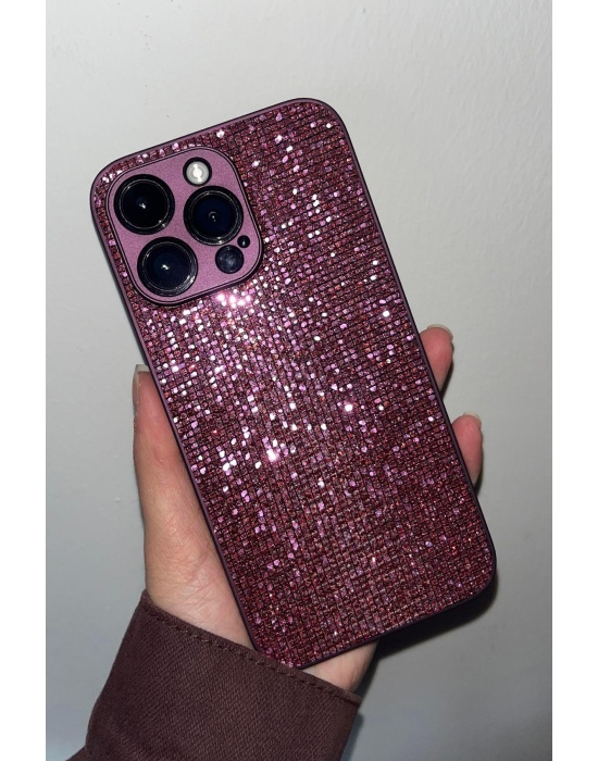 Mor Renk Taş Detaylı 15 Pro Max Telefon Kılıfı