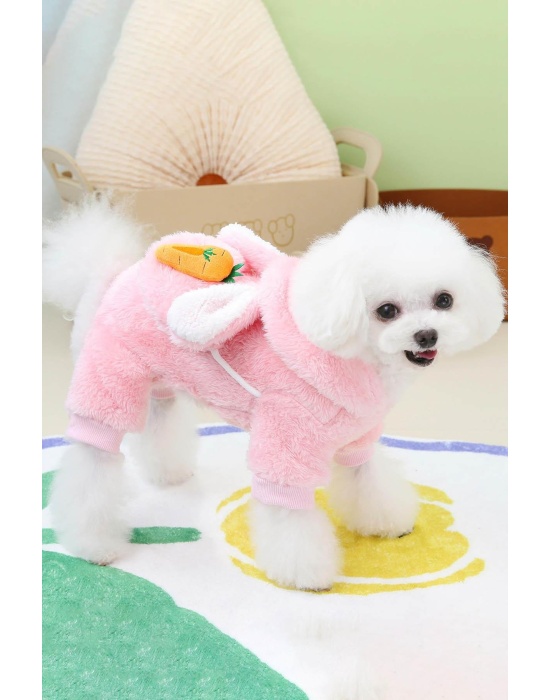 Pembe Renk Havuç Figürlü Çanta Detaylı  Peluş XL Köpek Tulum