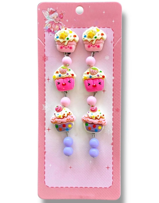 Karışık Renk 6lı CupCake Figürlü Deliksiz Çocuk Küpe Set