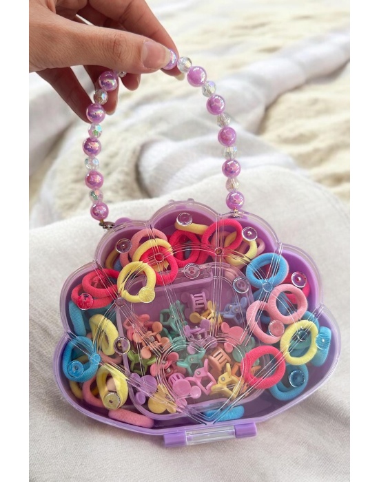 Mor Renk Çantalı Çocuk Toka Set