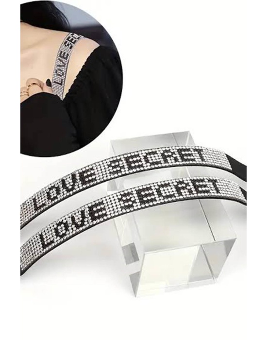 Siyah Renk Love Secret Yazılı Taş Detaylı Sütyen Askısı