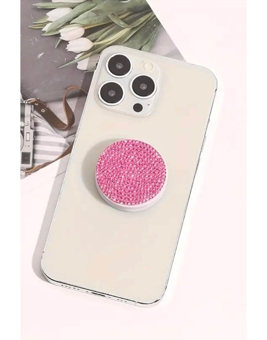 Pembe Renk Taş Detaylı 3D Telefon Tutacağı