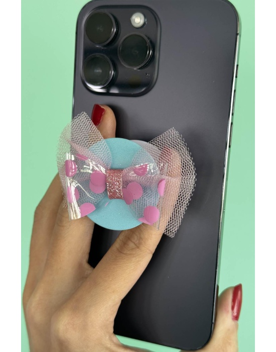 Mavi Ve Pembe Renk Kurdele Figürlü 3D Telefon Tutacağı
