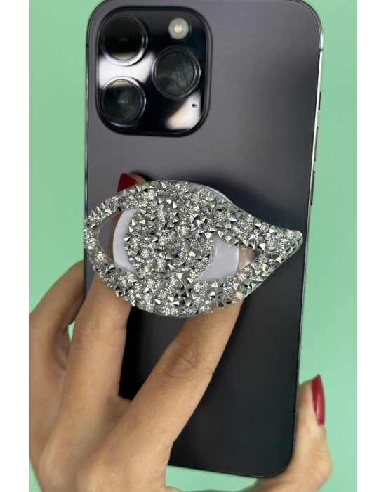 Gümüş Renk Taş Detaylı Göz Figürlü 3D Telefon Tutacağı