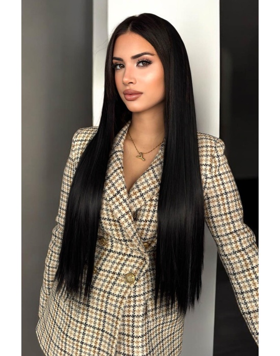 Isıya Dayanıklı Yıkanabilir Yarımay Premium ÇıtÇıt Saç 2# Siyah-Duz-65Cm-231 Gr-2 Adet YanÇıtÇıtSaç